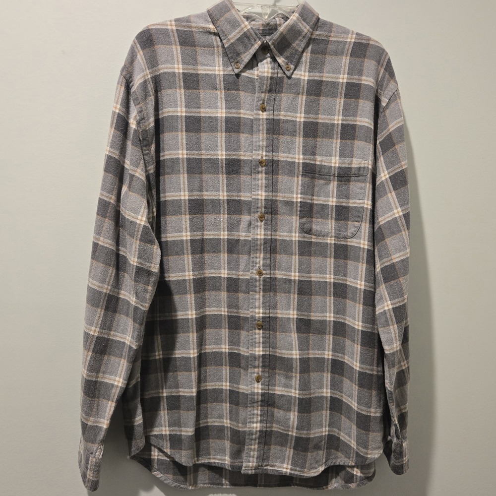 Lands End Flannel Shirt Mens Plaid Button Down Long‎ Sleeve Size 16-16 1/2